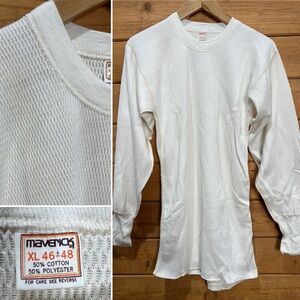 Maverick Vintage Thermal Waffle Knit Long Sleeve Crewneck Cream XL